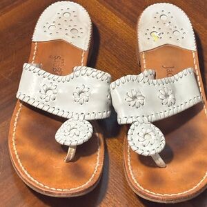 Jack Rogers Sandals Womens 9 Palm Beach White Leather Thong Slip On Coastal Prep